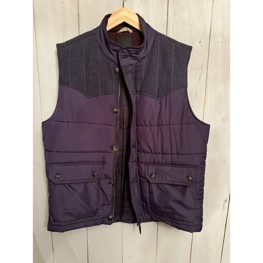 Ted‎ Baker Puffer Quilted Gilet Vest Full Zip Button Western Navy Blue Sz-6(XL)